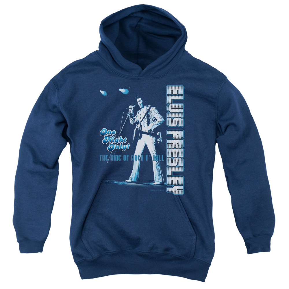 ELV606-YFTH-2 Elvis Presley One Night Only Youth Hooded Sweatshirt, Navy - Medium