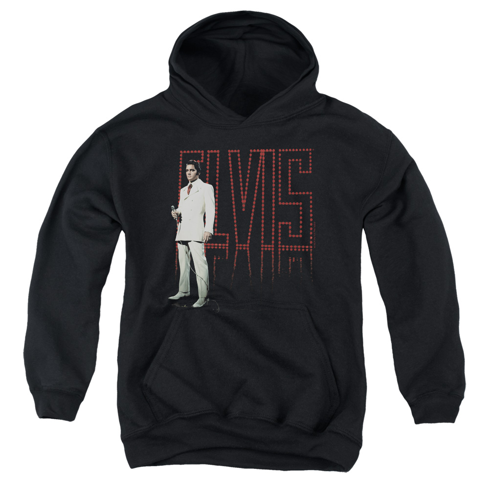 ELV608-YFTH-2 Elvis Presley White Suit Youth Hooded Sweatshirt, Black - Medium