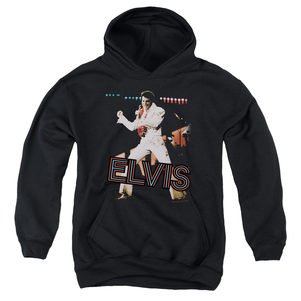 ELV612-YFTH-2 Elvis Presley Hit The Light Youth Hooded Sweatshirt, Black - Medium