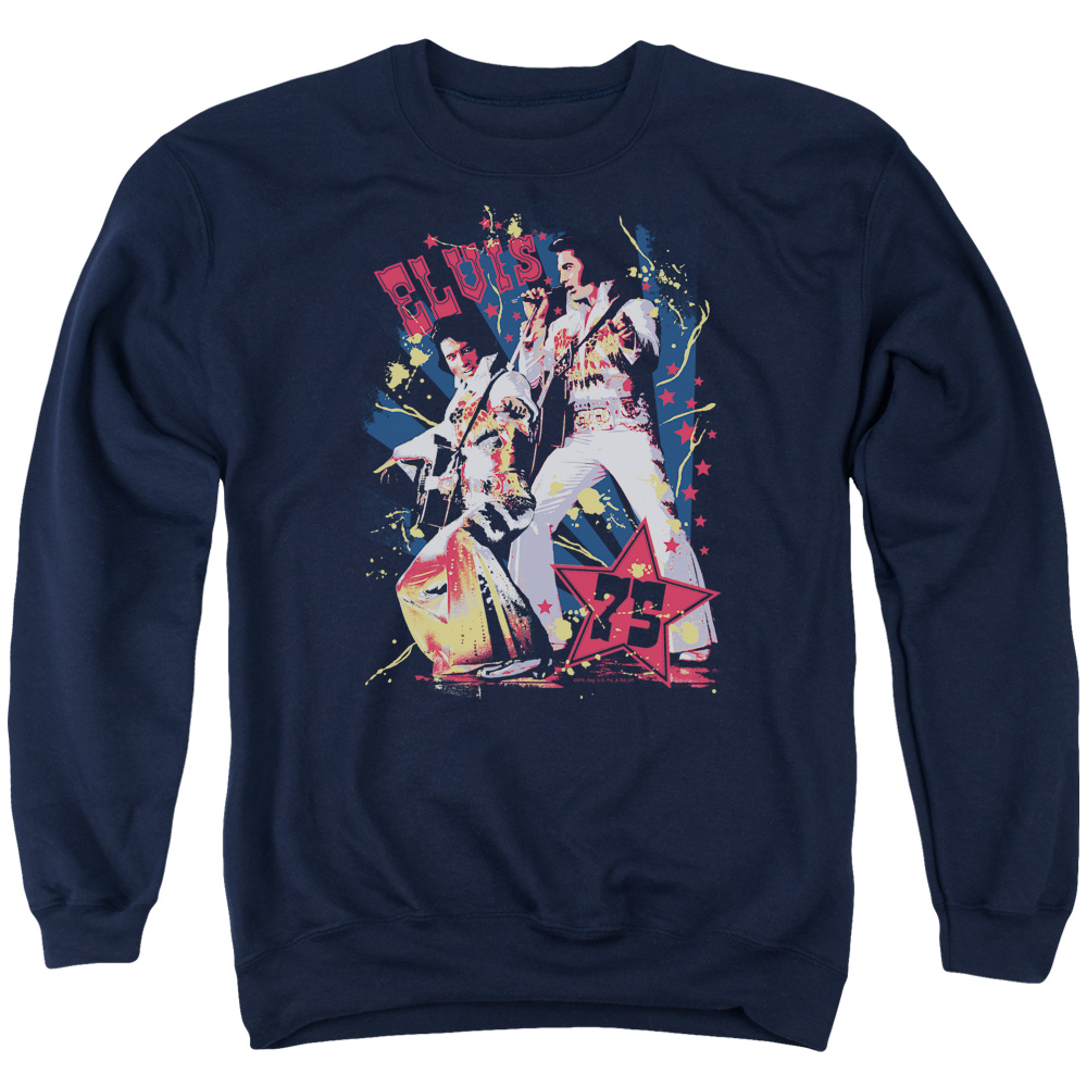 ELV639-AS-2 Elvis Presley Eagle Adult Crewneck Sweatshirt, Navy - Medium