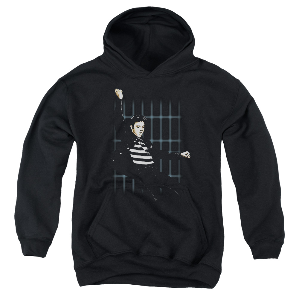ELV725-YFTH-2 Elvis Presley Blue Bars Youth Hooded Sweatshirt, Black - Medium