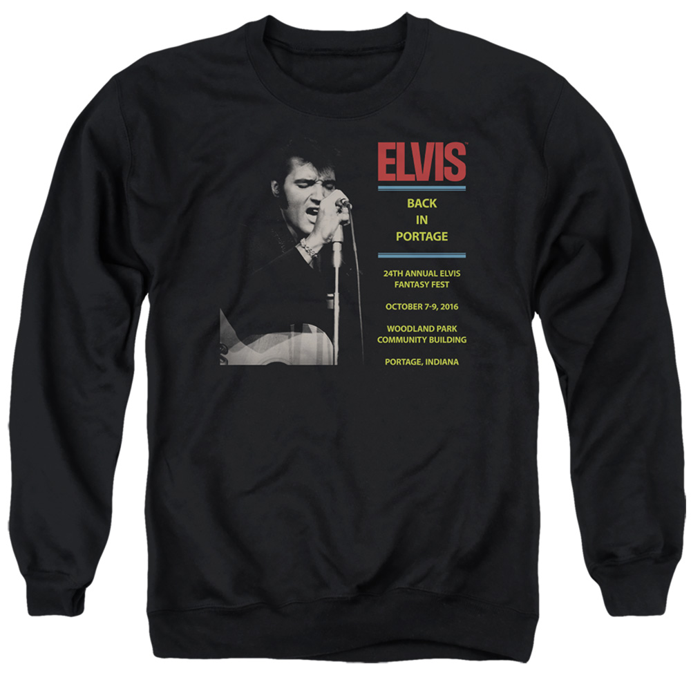 ELV873-AS-5 Elvis Presley Back in Portage Adult Crewneck Sweatshirt, Black - 2X