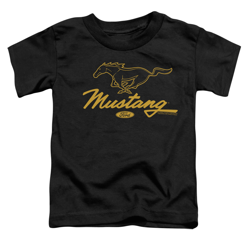 FORD151-TT-2 Ford Mustang Pony Script Toddler Short Sleeve T-Shirt, Black - Medium 3T