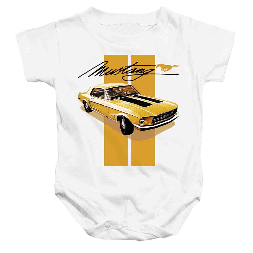 FORD177-SS-2 Ford Mustang Stang Stripes Infant Snapsuit, White - Medium - 12 Month