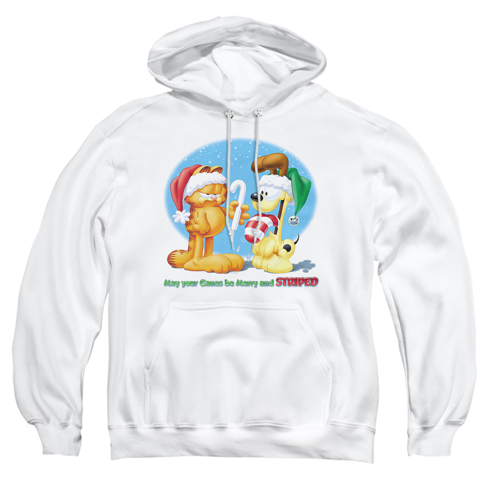 GAR323-AFTH-2 Garfield Merry & Striped Adult Pullover Hoodie, White - Medium