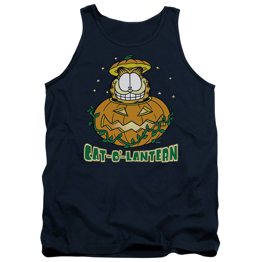 GAR299-TK-2 Garfield Cat O Lantern Adult Tank Top, Navy - Medium