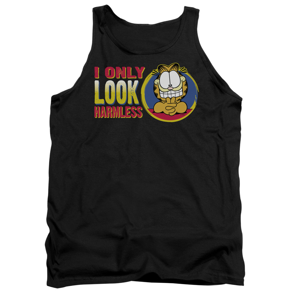 GAR336-TK-2 Garfield I Only Look Harmless Adult Tank Top, Black - Medium