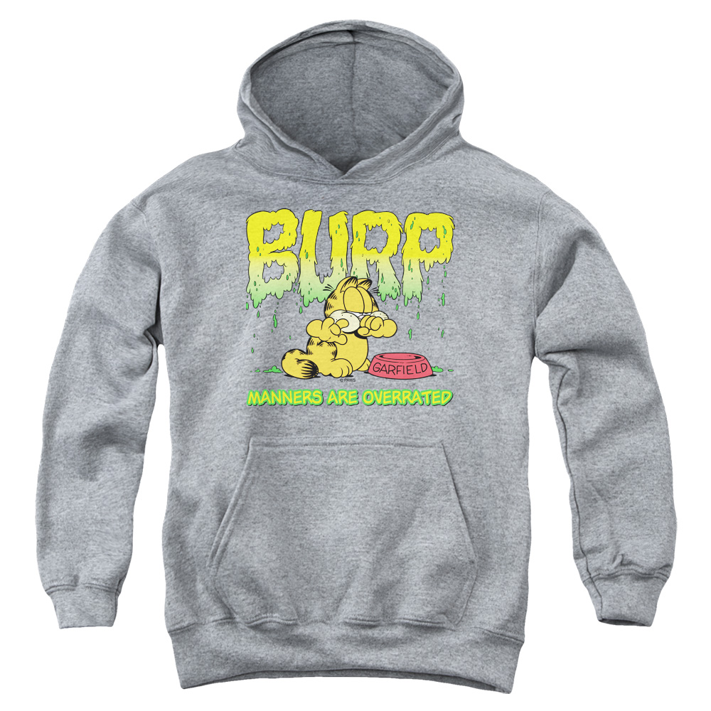 GAR372-YFTH-2 Garfield Manners Youth Hooded Sweatshirt, Athletic Heather - Medium