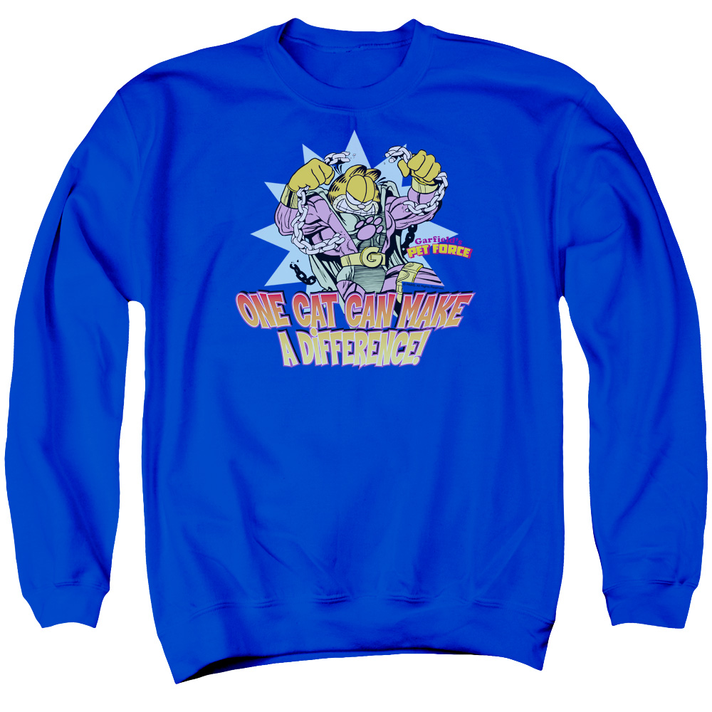 GAR434-AS-2 Garfield Make A Difference Adult Crewneck Sweatshirt, Royal - Medium