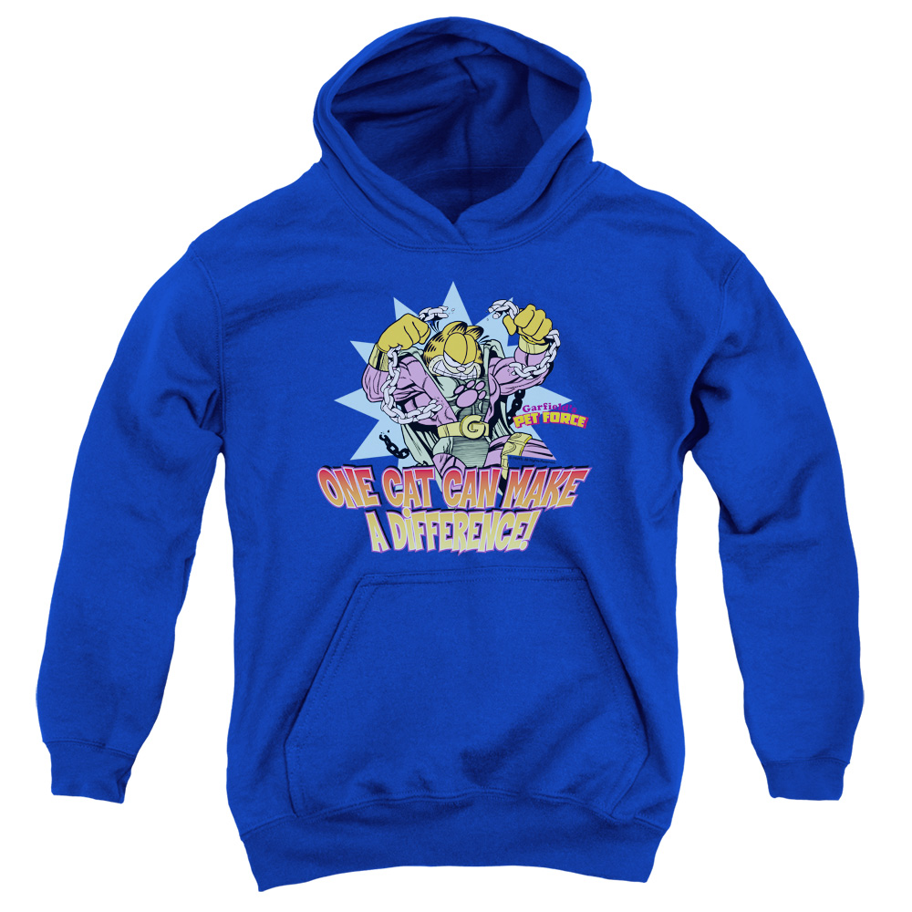 GAR434-YFTH-2 Garfield Make A Difference Youth Hooded Sweatshirt, Royal - Medium