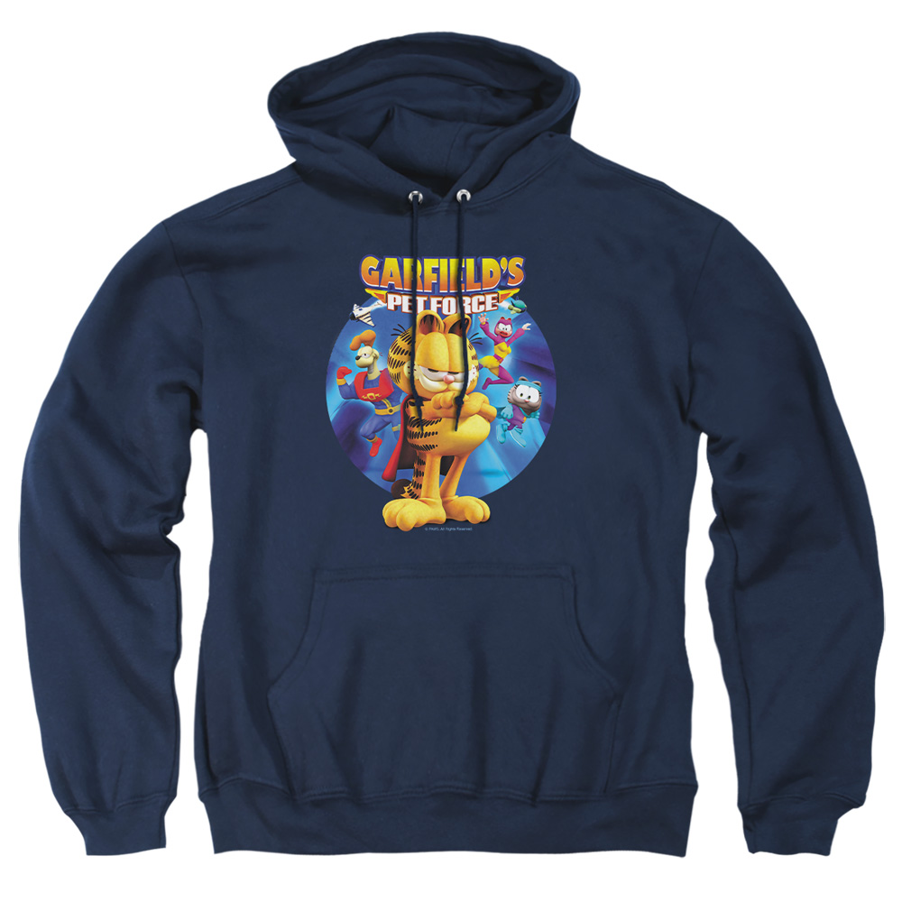 GAR435-AFTH-2 Garfield DVD Art Adult Pullover Hoodie, Navy - Medium