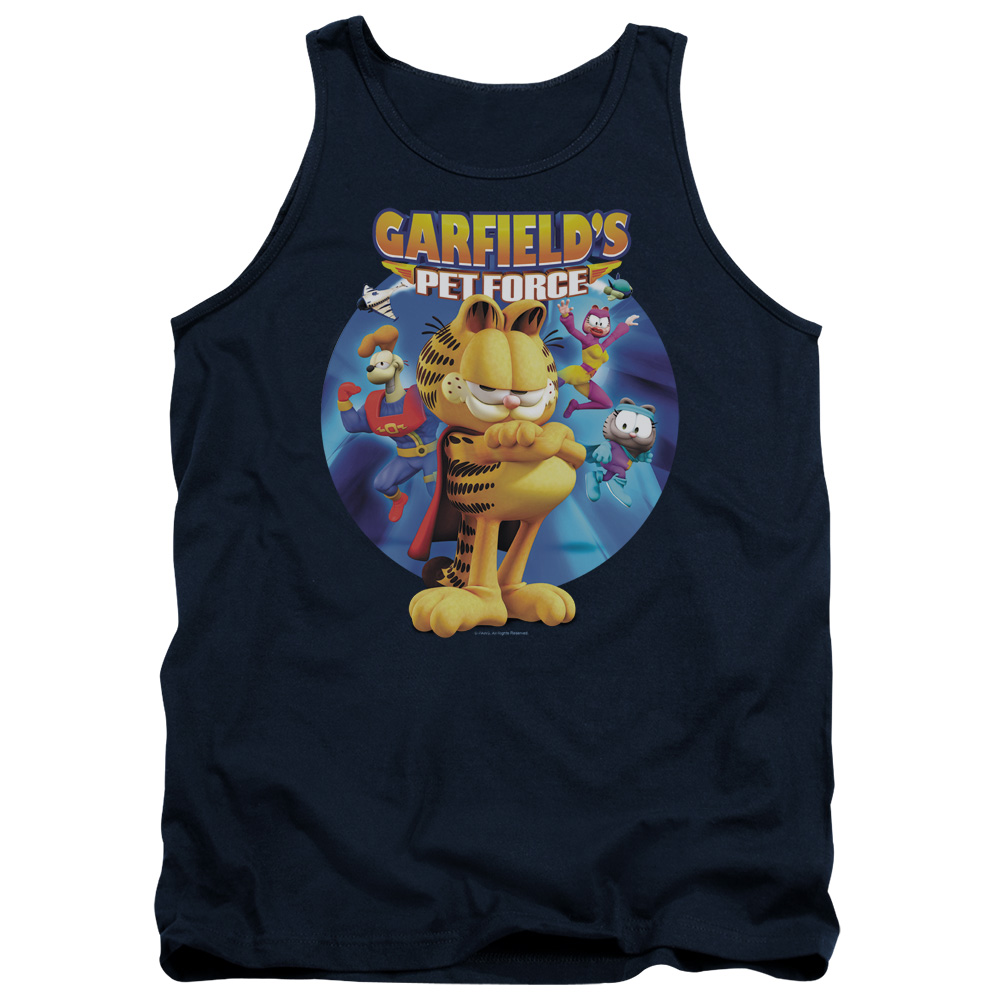GAR435-TK-2 Garfield DVD Art Adult Tank Top, Navy - Medium