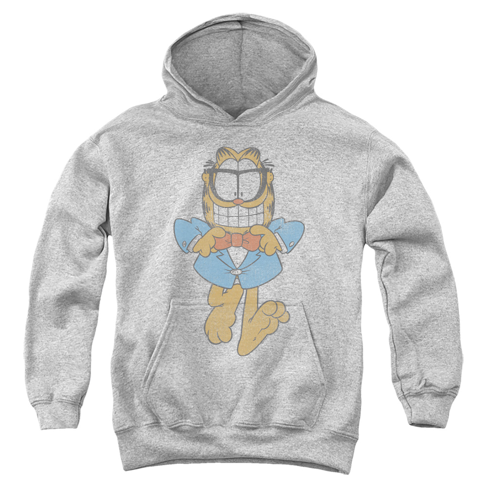 GAR724-YFTH-4 Garfield Dapper Cat Youth Hooded Sweatshirt, Athletic Heather - Extra Large