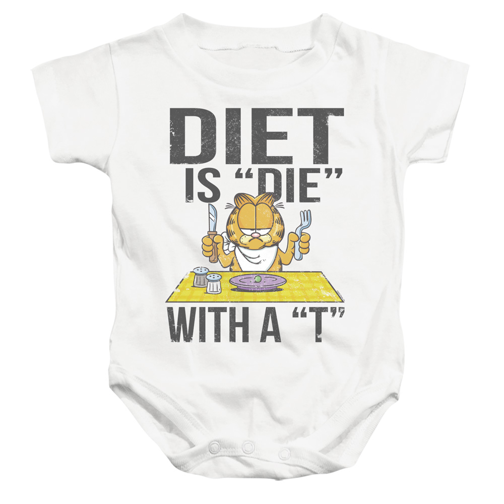 GAR714-SS-2 Garfield Diet is Die with A T Infant Snapsuit, White - Medium - 12 Month