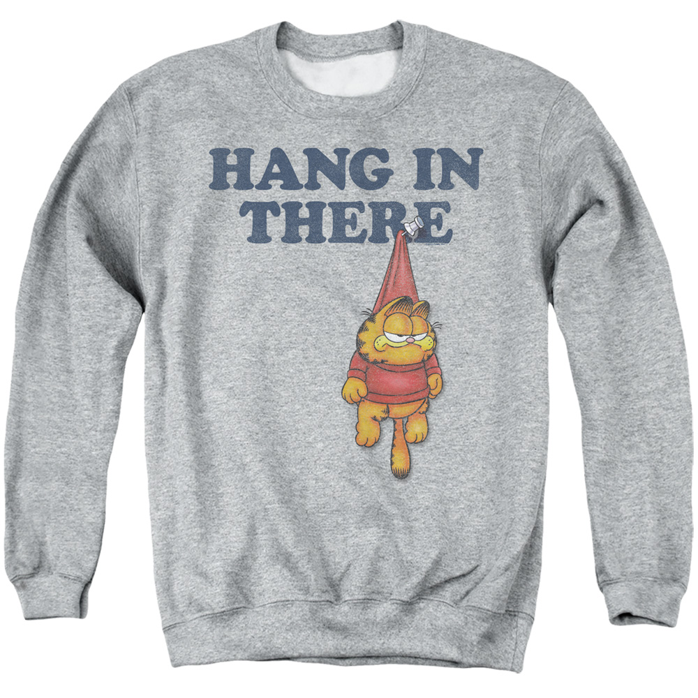 GAR715-AS-1 Garfield Hang in There Adult Crewneck Sweatshirt, Athletic Heather - Small
