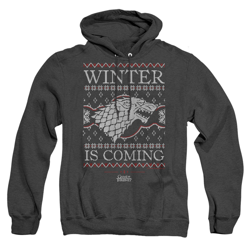 GOT10028-AHH-1 Game of Thrones Winter is Coming Ugly Christmas Adult Heather Hoodie, Black - Small