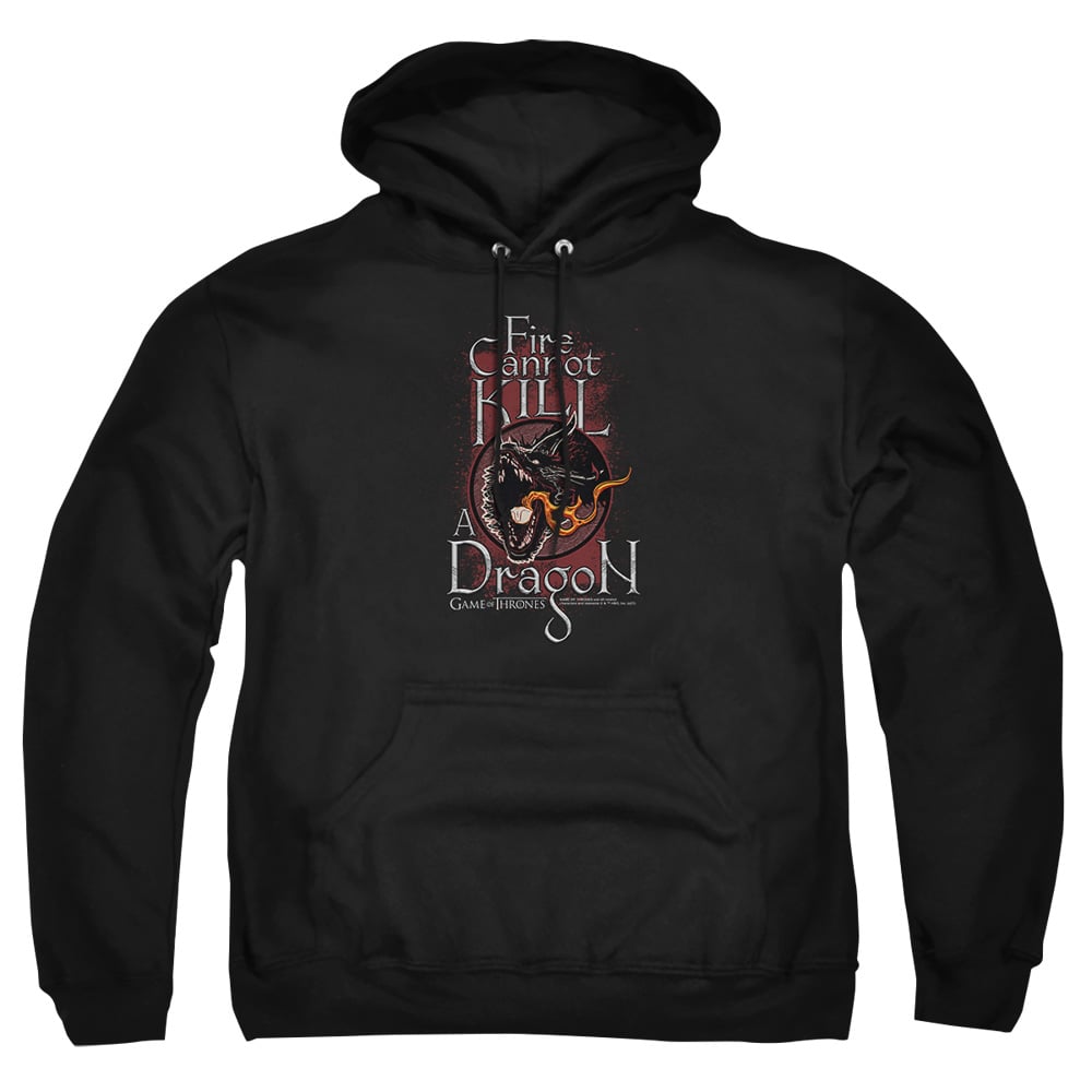 GOT103-AFTH-6 Game of Thrones Fire Cannot Kill A Dragon Adult Pullover Hoodie, Black - 3X