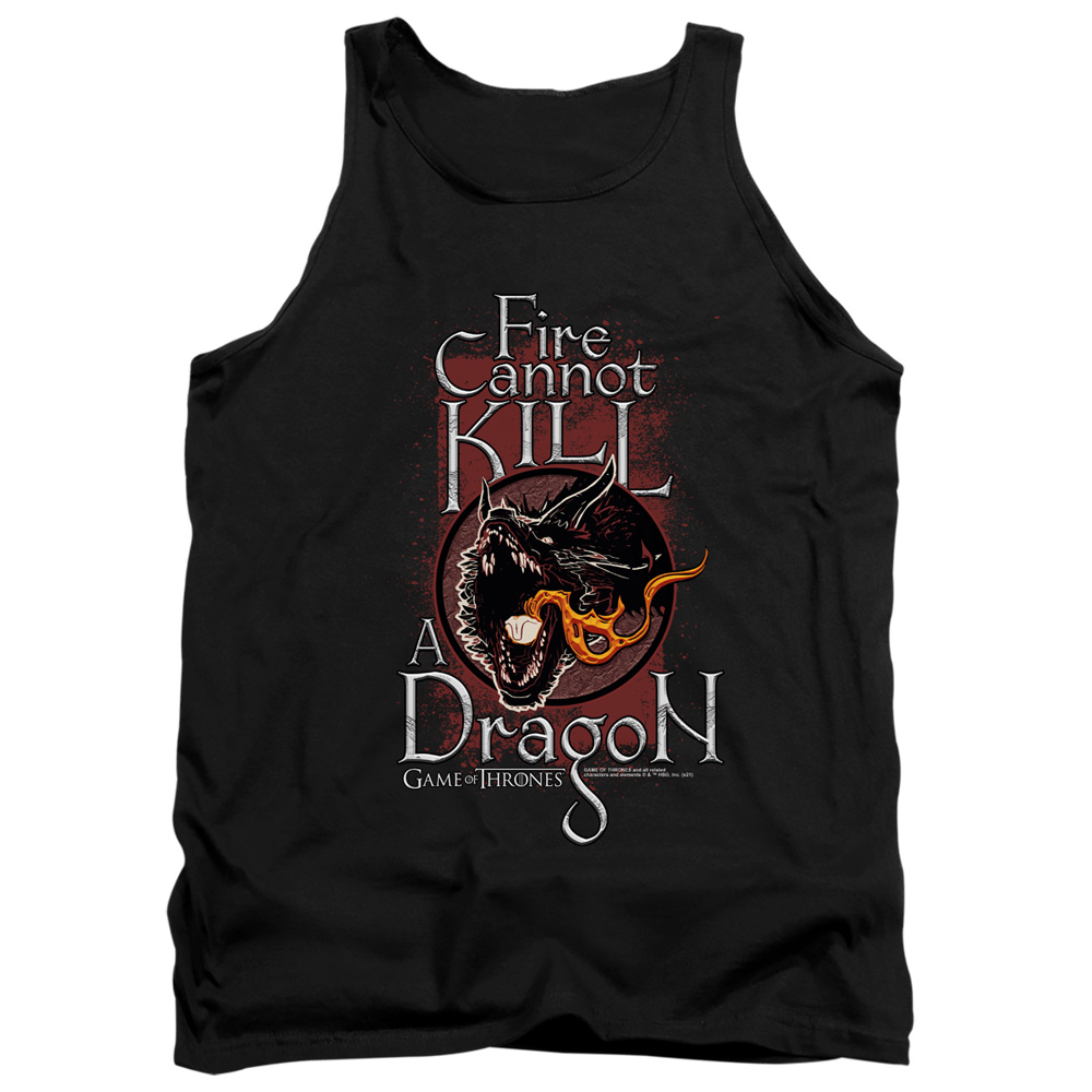 GOT103-TK-5 Game of Thrones Fire Cannot Kill A Dragon Adult Tank Top, Black - 2X