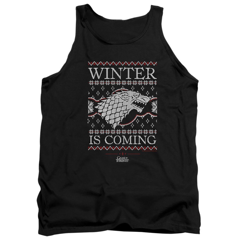 GOT10028-TK-1 Game of Thrones Winter is Coming Ugly Christmas Adult Tank Top, Black - Small