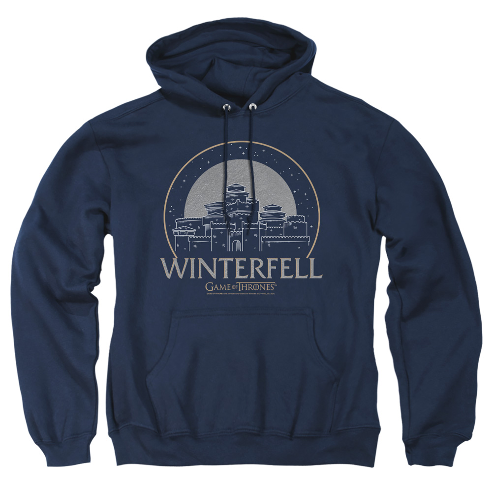GOT124-AFTH-2 Game of Thrones Winterfell Adult Pullover Hoodie, Navy - Medium
