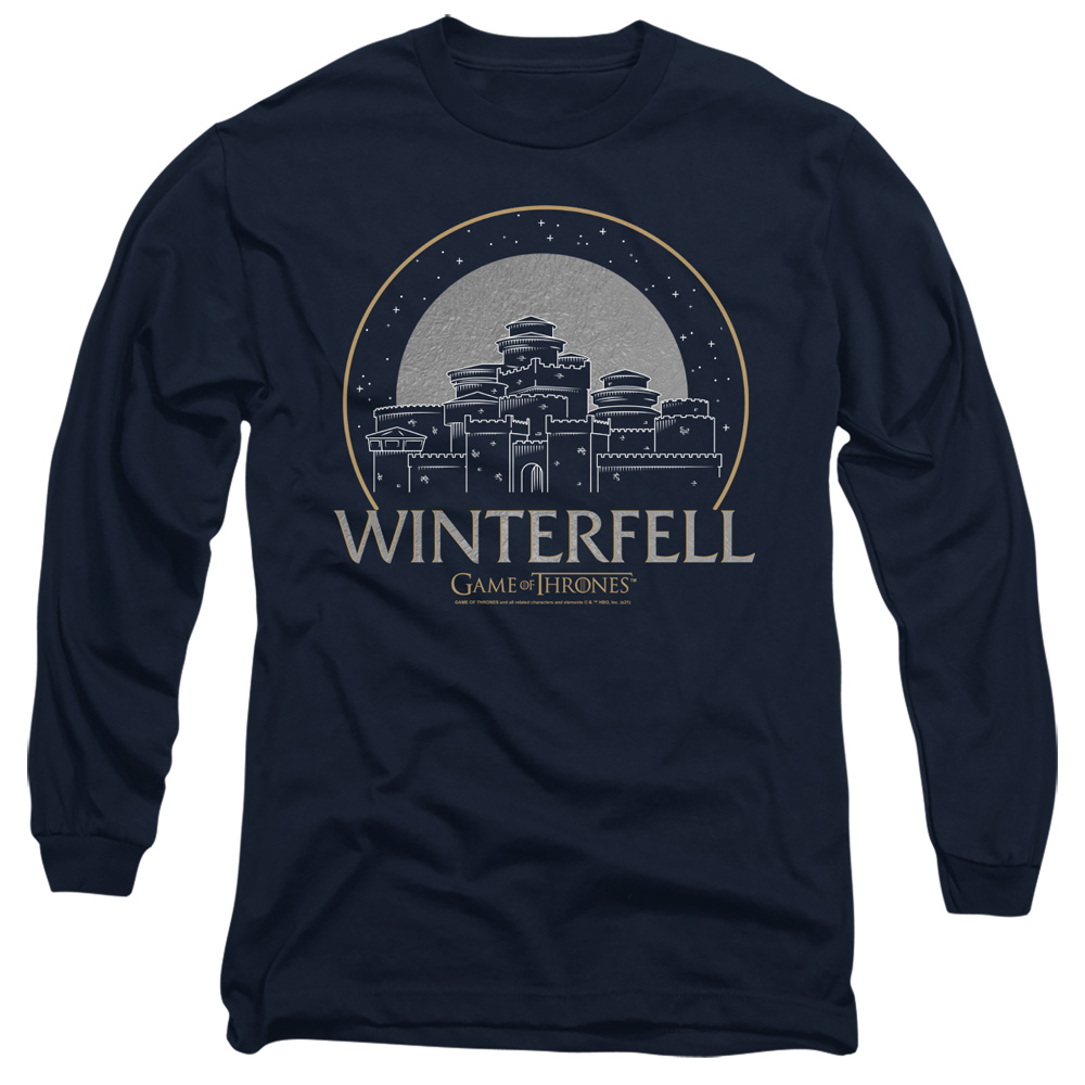 GOT124-AL-4 Game of Thrones Winterfell Adult Long Sleeve T-Shirt, Navy - Extra Large