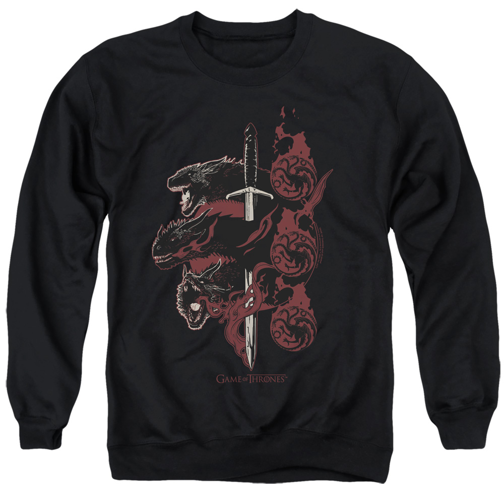GOT139-AS-6 Game of Thrones Targaryen Dragons Adult Crewneck Sweatshirt, Black - 3X