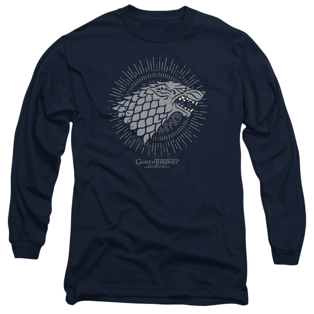 GOT211-AL-6 Game of Thrones Stark Burst Sigils Adult Long Sleeve T-Shirt, Navy - 3X