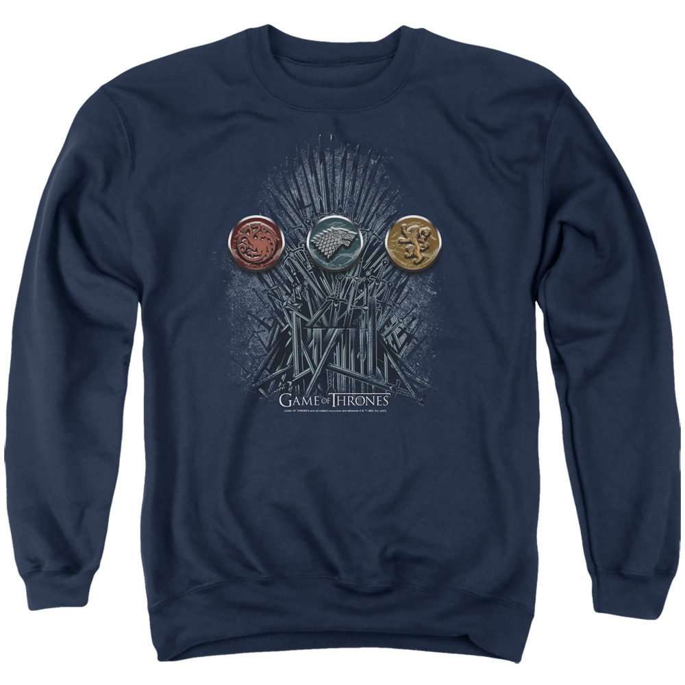 GOT143-AS-3 Game of Thrones for the Throne Sigils Adult Crewneck Sweatshirt, Navy - Large