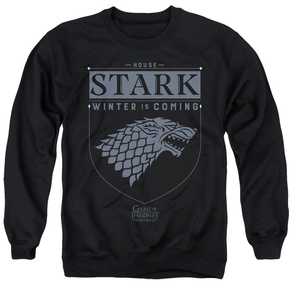 GOT163-AS-3 Game of Thrones House Stark Sigil Adult Crewneck Sweatshirt, Black - Large