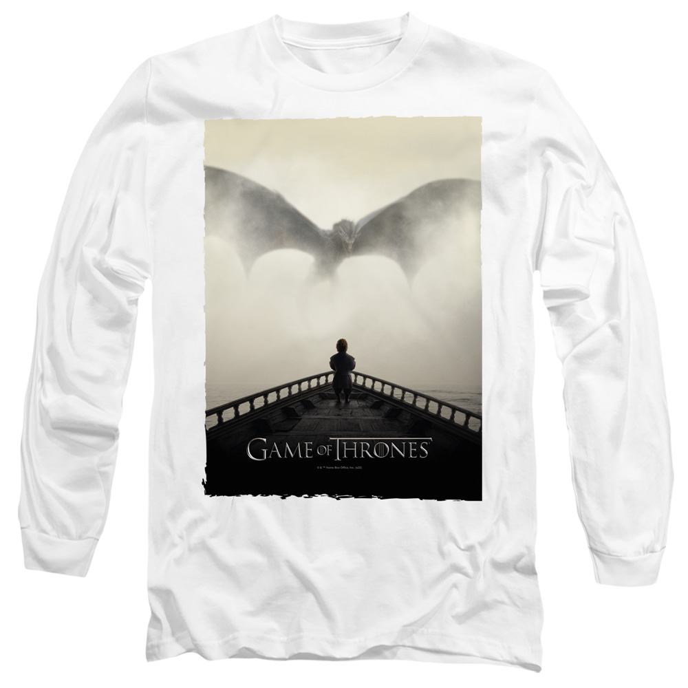 GOT256-AL-3 Game of Thrones Dragon 3 Adult Long Sleeve T-Shirt, White - Large