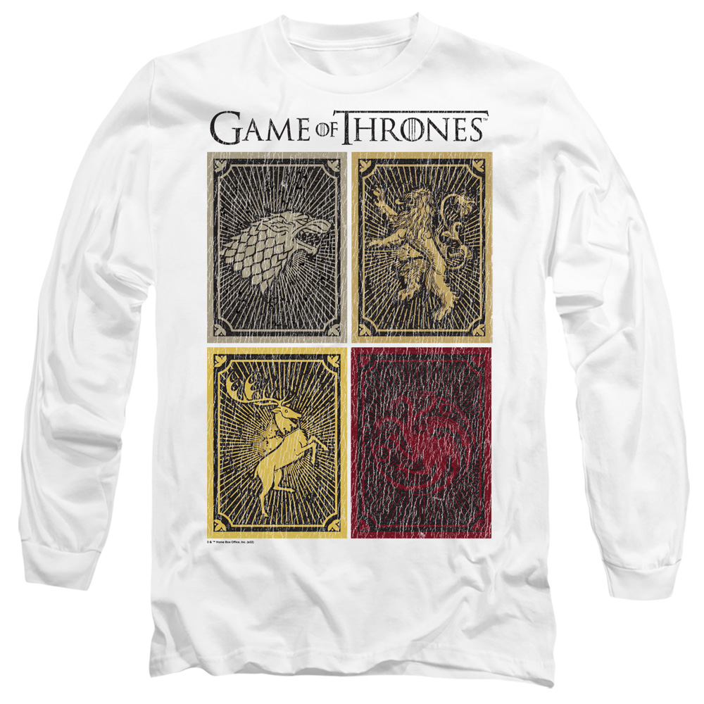 GOT257-AL-3 Game of Thrones House Squares Adult Long Sleeve T-Shirt, White - Large