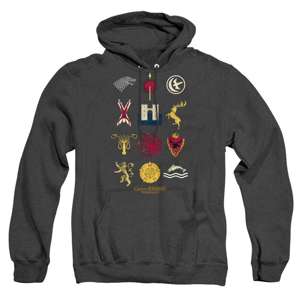 GOT221-AHH-4 Game of Thrones House Sigils Adult Heather Hoodie, Black - Extra Large