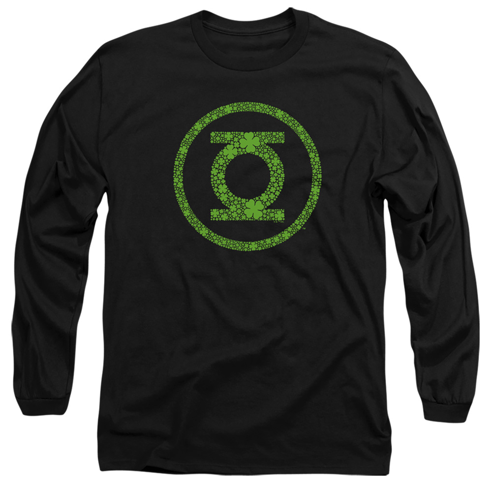 JLA10095SPD-AL-3 Green Lantern St. Patricks Day Shamrock Logo Adult Long Sleeve T-Shirt, Black - Large