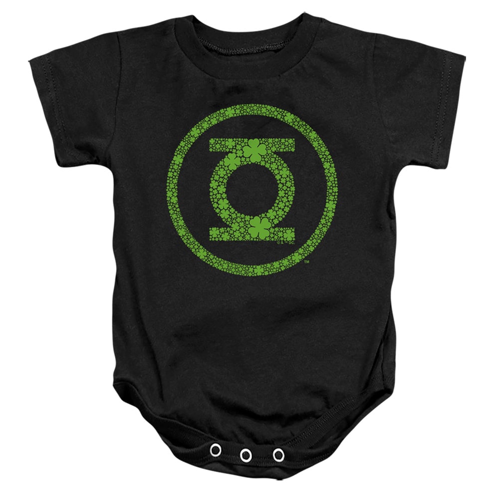 JLA10095SPD-SS-4 Green Lantern St. Patricks Day Shamrock Logo Infant Snapsuit, Black - Extra Large - 24 Month