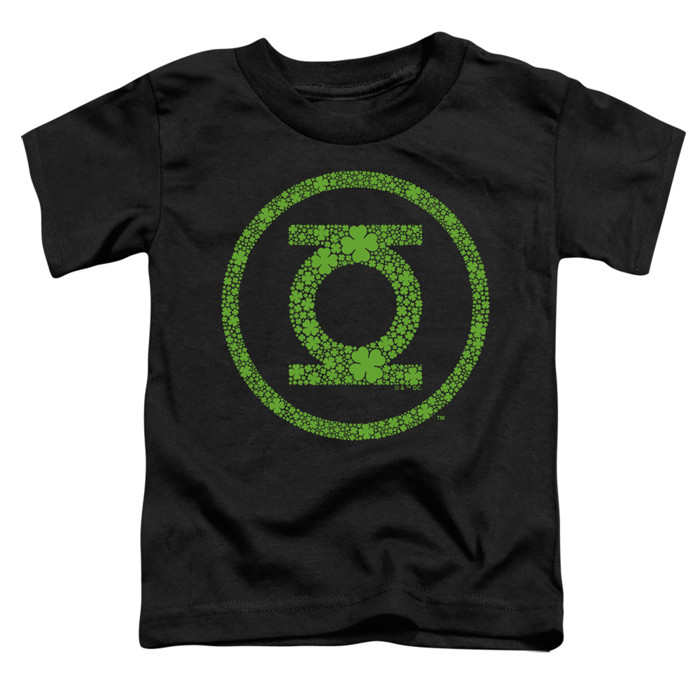 JLA10095SPD-TT-3 Green Lantern St. Patricks Day Shamrock Logo Toddler Short Sleeve T-Shirt, Black - Large 4T