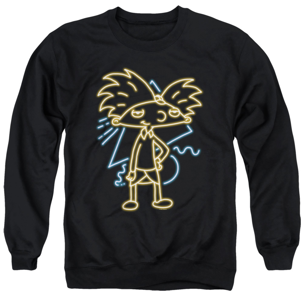 NICK805-AS-2 Hey Arnold Neon Adult Crewneck Sweatshirt, Black - Medium