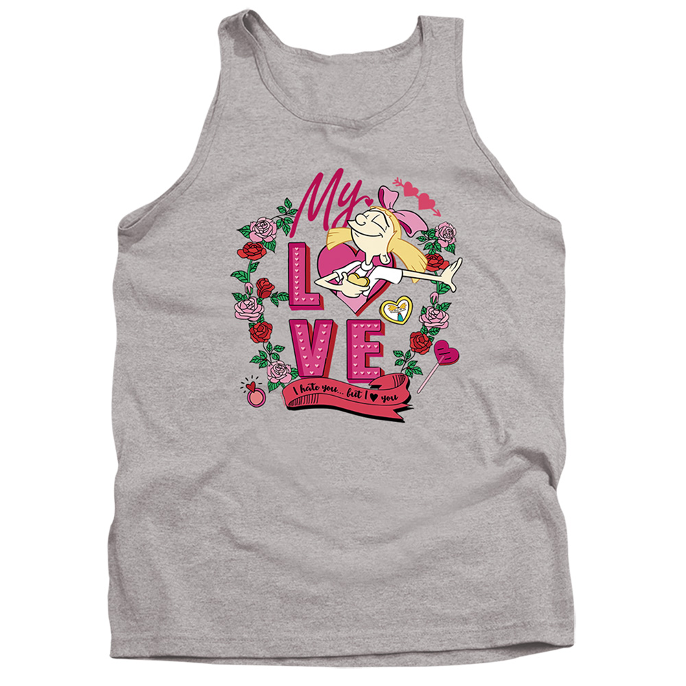 NICK10245TVAL-TK-3 Hey Arnold Valentines Day Helga I Hate You But Love You Adult Tank Top, Athletic Heather - Large