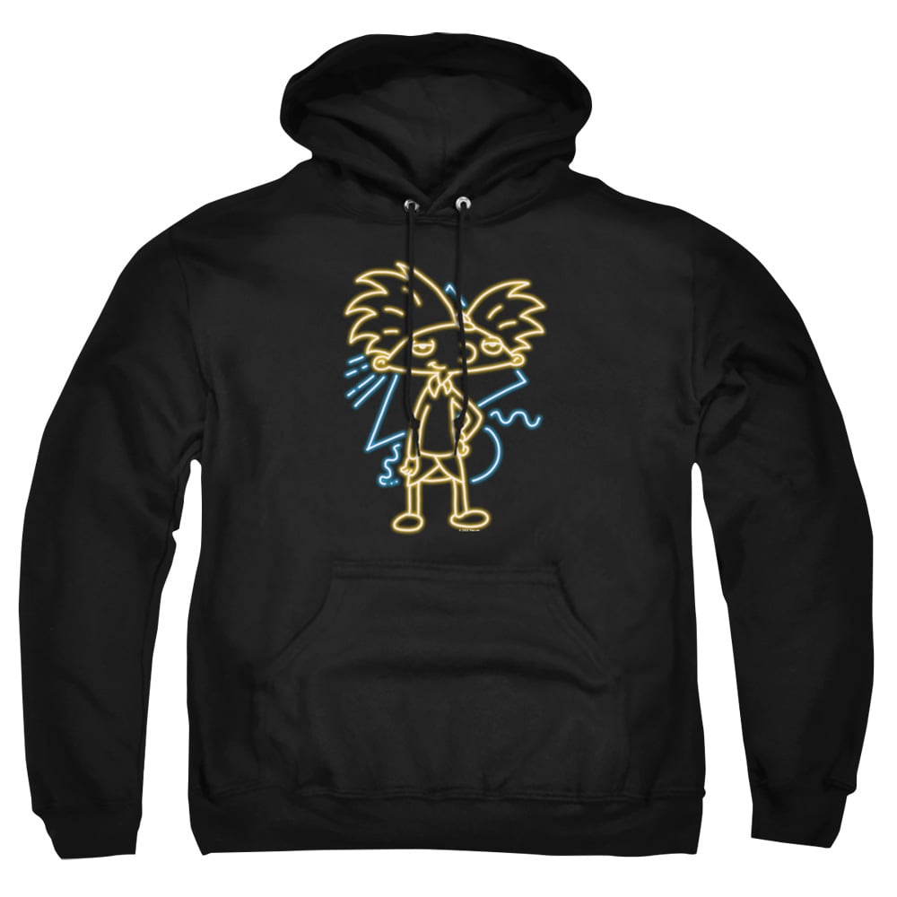 NICK805-AFTH-2 Hey Arnold Neon Adult Pullover Hoodie, Black - Medium