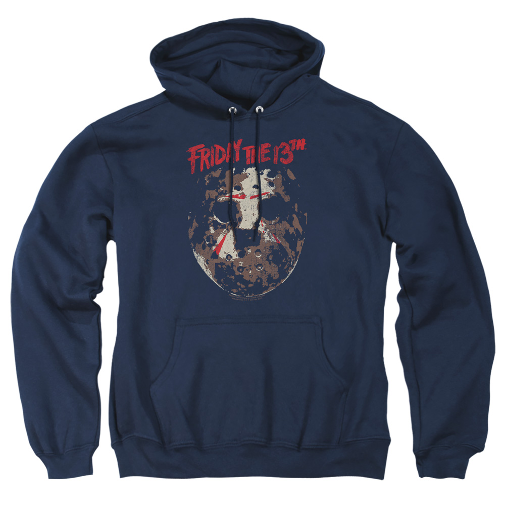 WBM713-AFTH-2 Friday The 13th Rough Mask Adult Pullover Hoodie, Navy - Medium