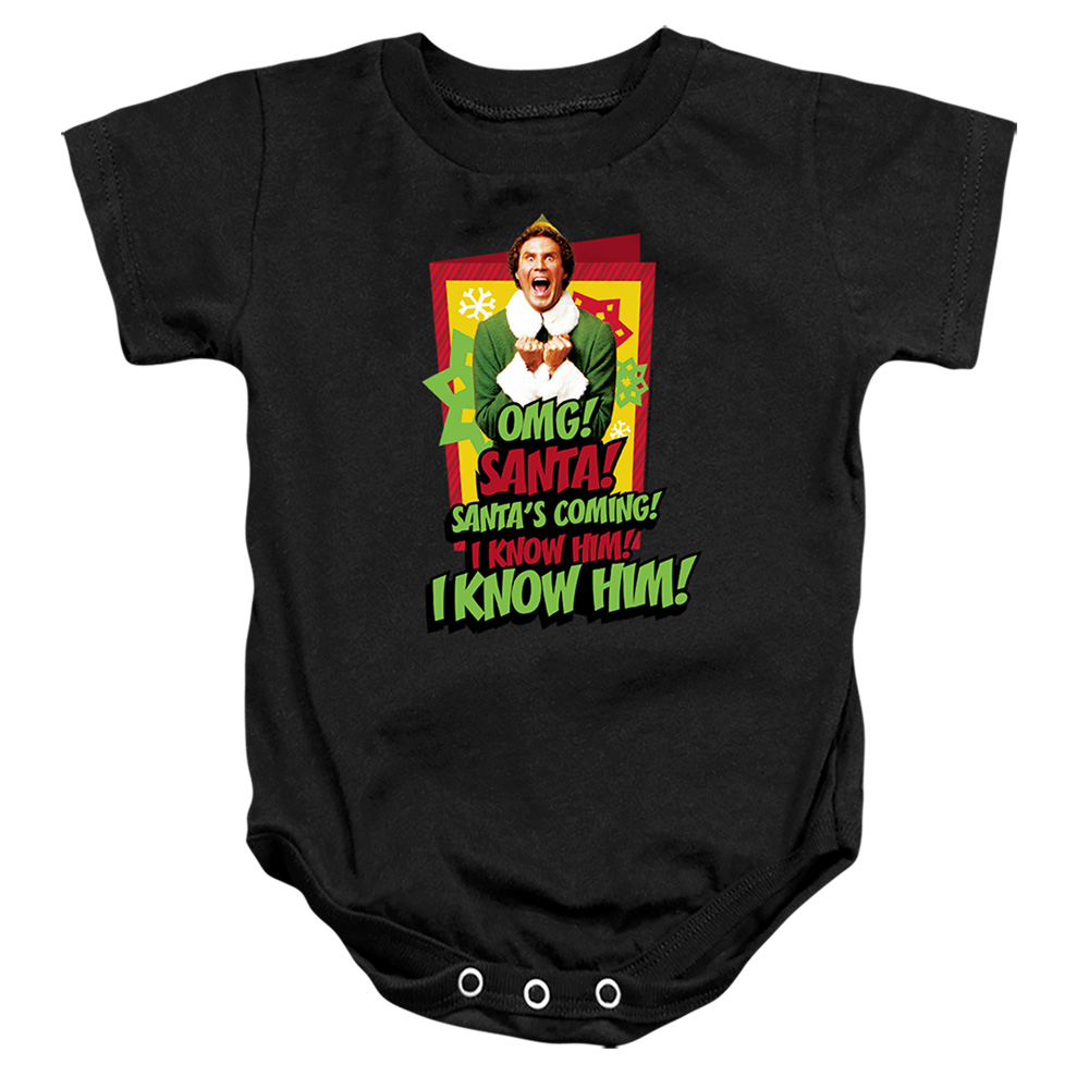 WBM1216-SS-1 ELF Santas Coming I Know Him Infant Snapsuit, Black - Small - 6 Month