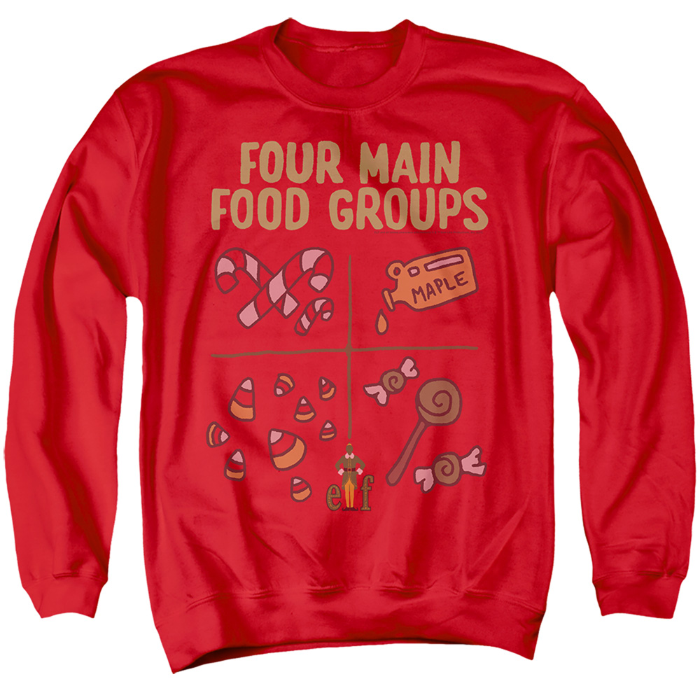 WBM1874-AS-6 ELF Buddy The ELF Four Food Groups Adult Crewneck Sweatshirt, Red - 3X
