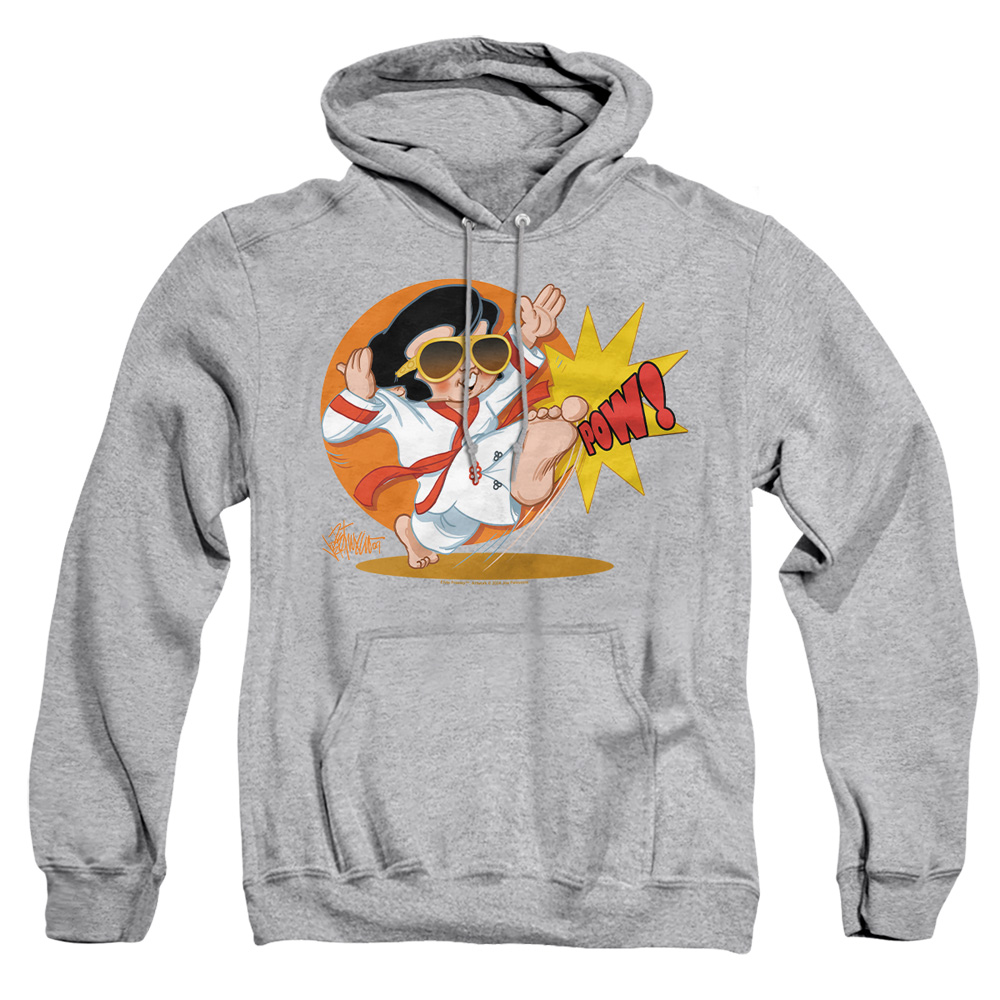 ELV676B-AFTH-3 Elvis Presley Karate King Adult Pullover Hoodie, Athletic Heather - Large