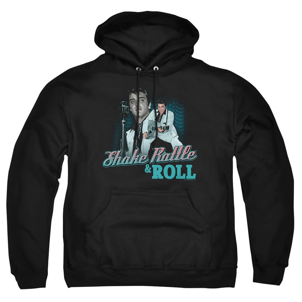 ELV696-AFTH-8 Elvis Presley Shake Rattle & Roll Adult Pullover Hoodie, Black - 5X