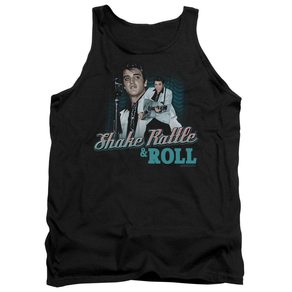 ELV696-TK-2 Elvis Presley Shake Rattle & Roll Adult Tank Top, Black - Medium