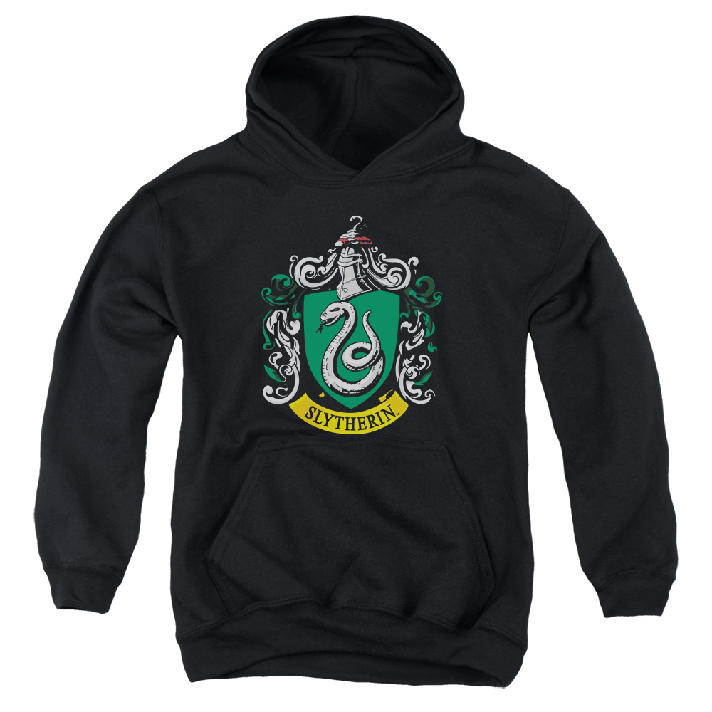 HP103-YFTH-2 Harry Potter Slytherin Crest Youth Hooded Sweatshirt, Black - Medium
