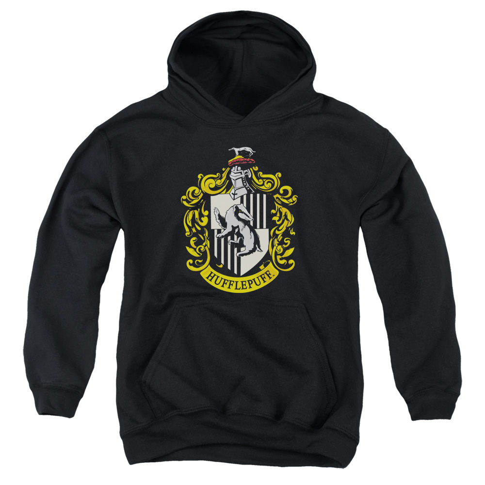 HP105-YFTH-4 Harry Potter Hufflepuff Crest Youth Hooded Sweatshirt, Black - Extra Large