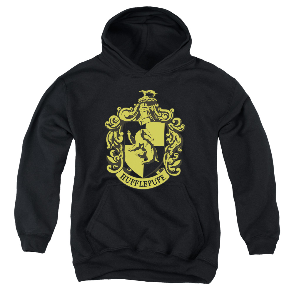 HP8038-YFTH-4 Harry Potter Hufflepuff Crest Youth Hooded Sweatshirt, Black - Extra Large