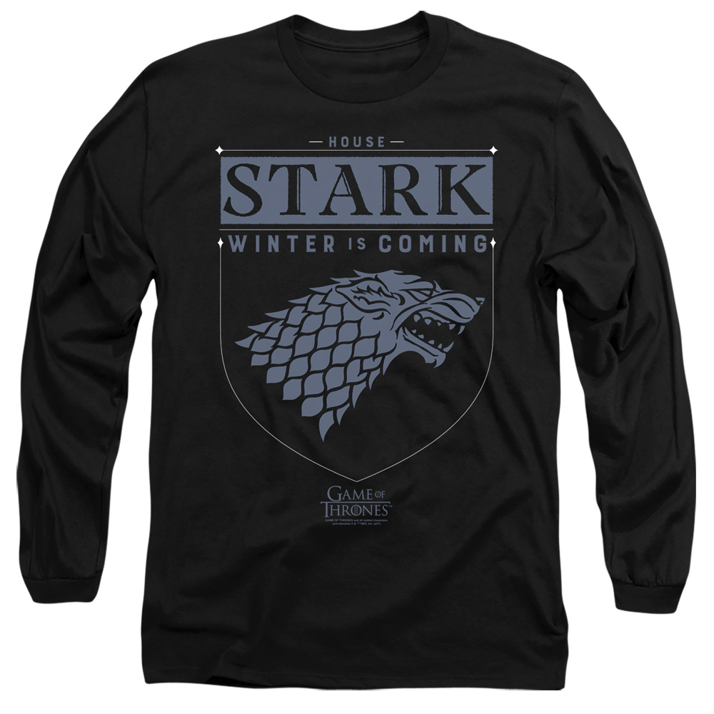 GOT163-AL-5 Game of Thrones House Stark Sigil Adult Long Sleeve T-Shirt, Black - 2X