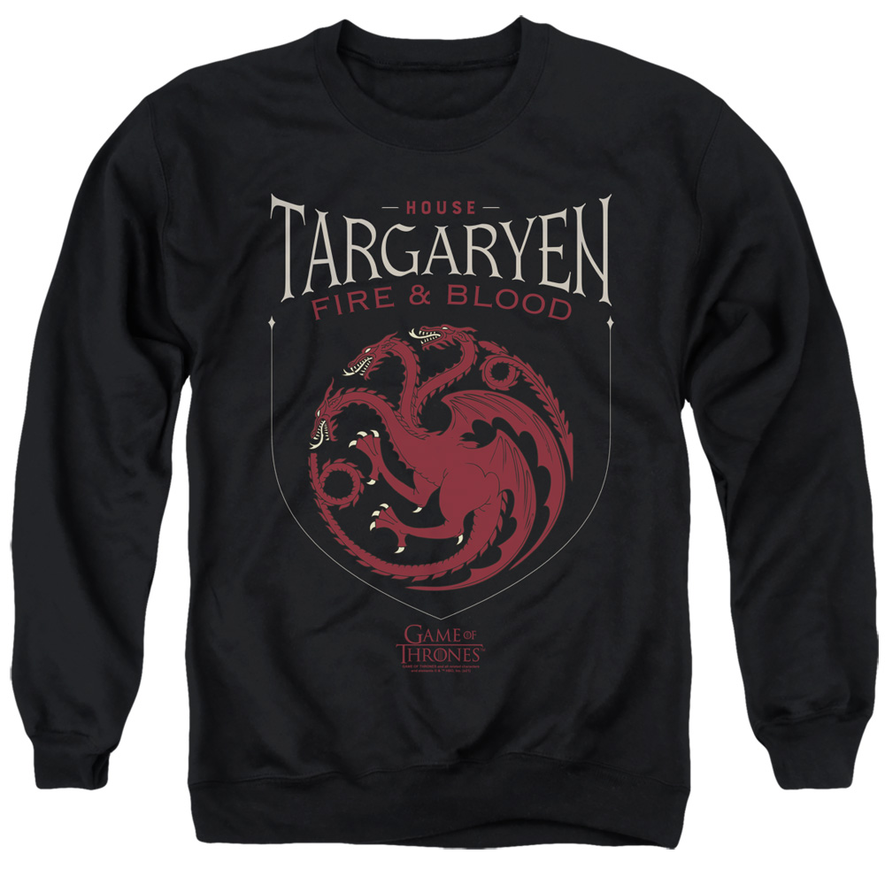 GOT164-AS-4 Game of Thrones House Targaryen Sigil Adult Crewneck Sweatshirt, Black - Extra Large