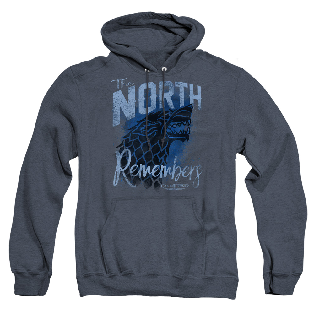 GOT239-AHH-5 Game of Thrones The North Remembers Adult Heather Hoodie, Navy - 2X